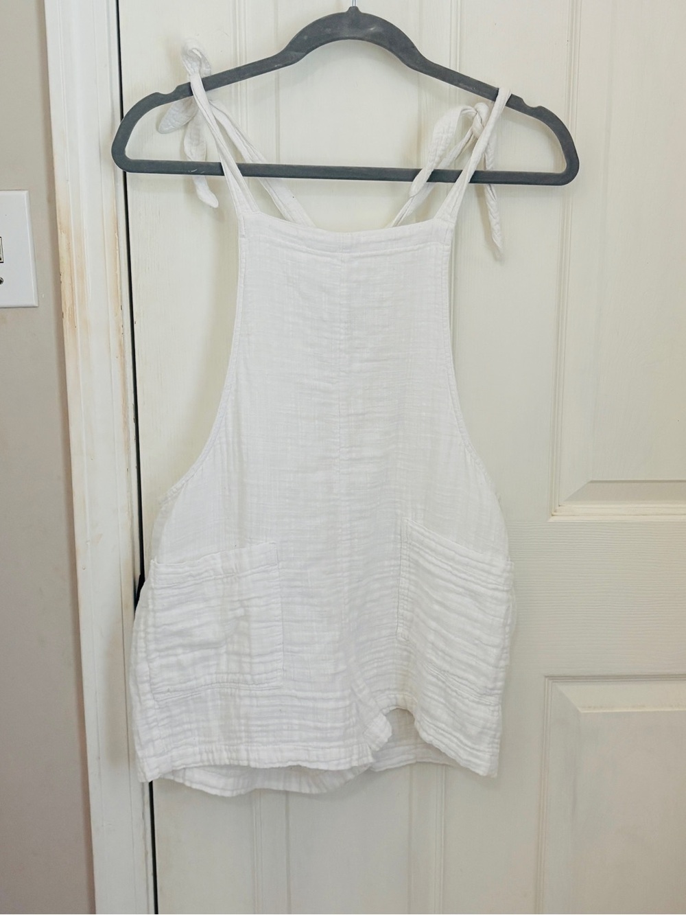 AERIE Light Weight Cotton Tie Shoulder Romper with Pockets